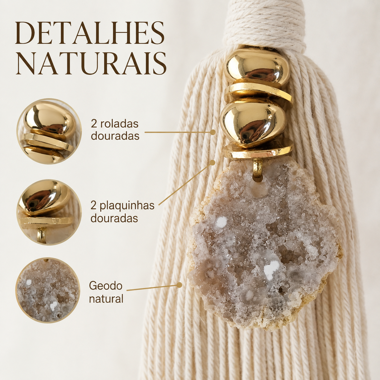 Decoração De Parede Tassel Boho Com Pedra Ágata Natural - AN236
