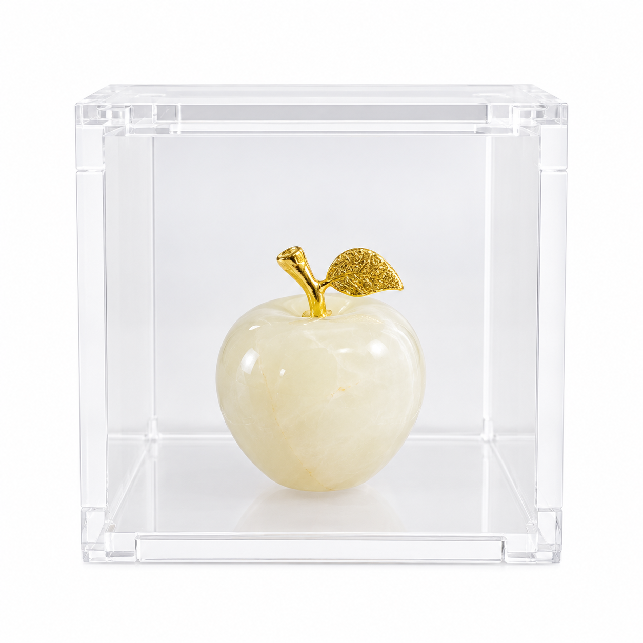 Kit Maçã Decorativa Clara em Ônix Paquistanês com Caixa Acrílica 8x8x8 cm