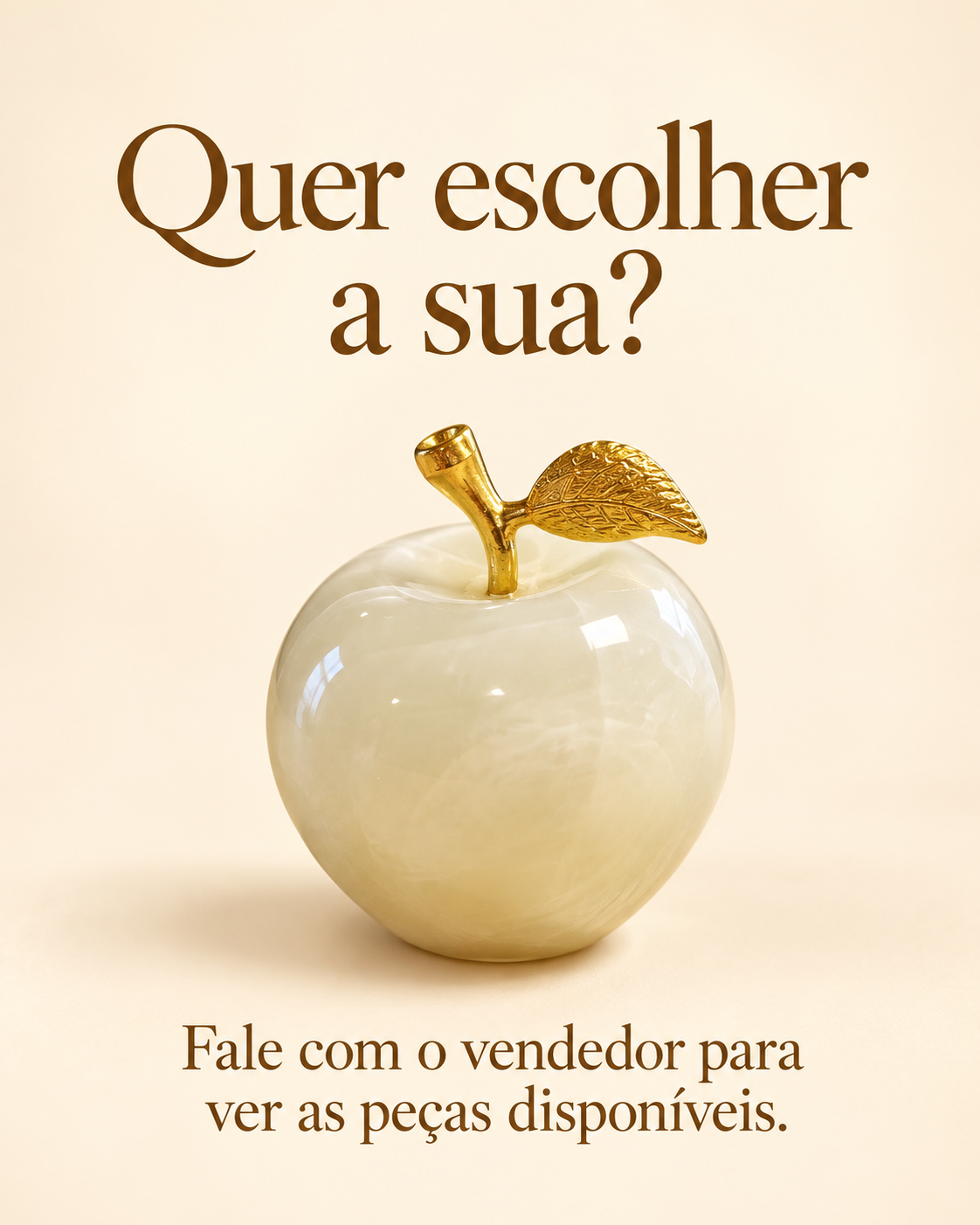 Maçã Decorativa Clara em Ônix Paquistanês Pedra Natural com Detalhe Dourado