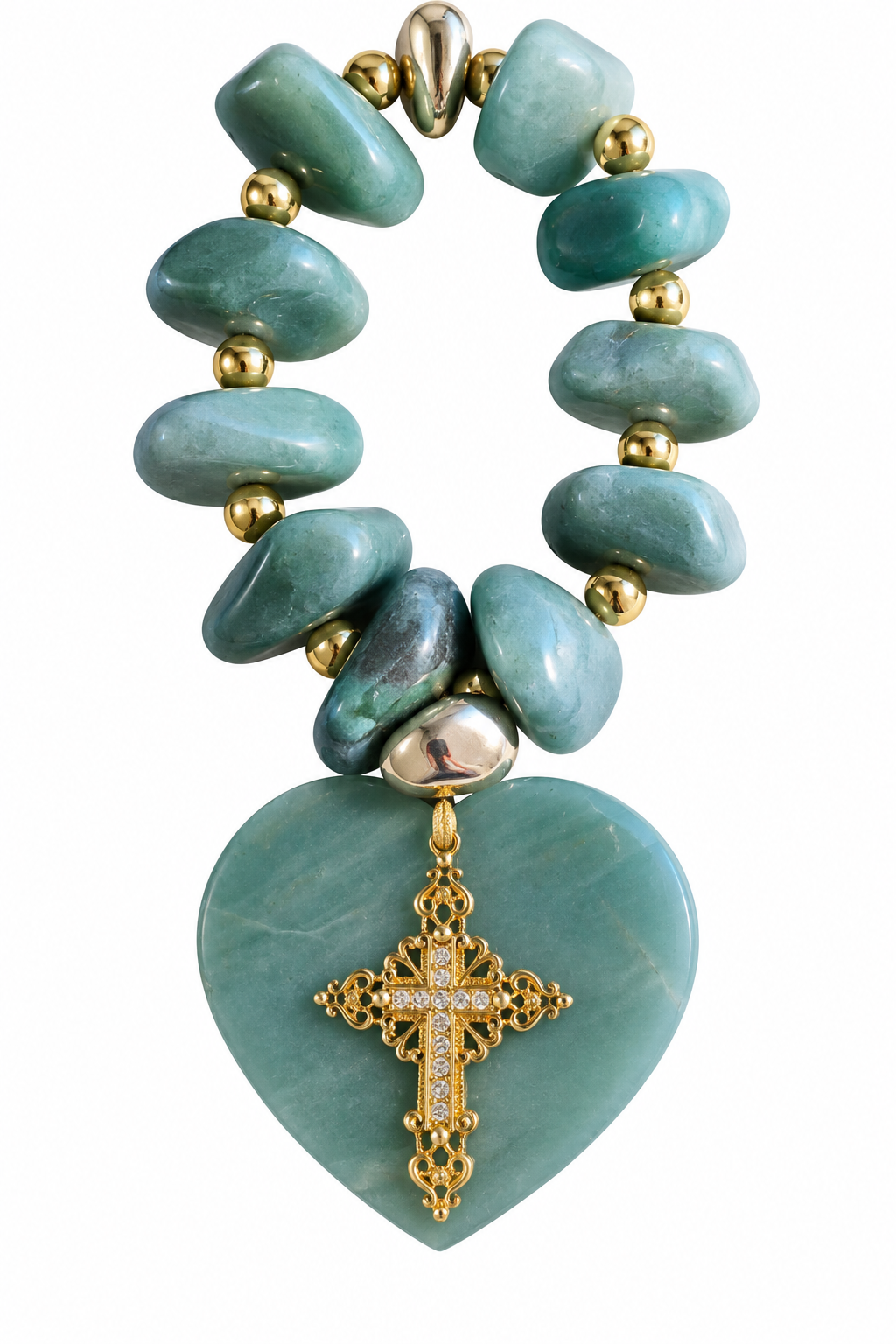 Terço Decorativo em Quartzo Verde com Coração Maciço de Ágata Verde