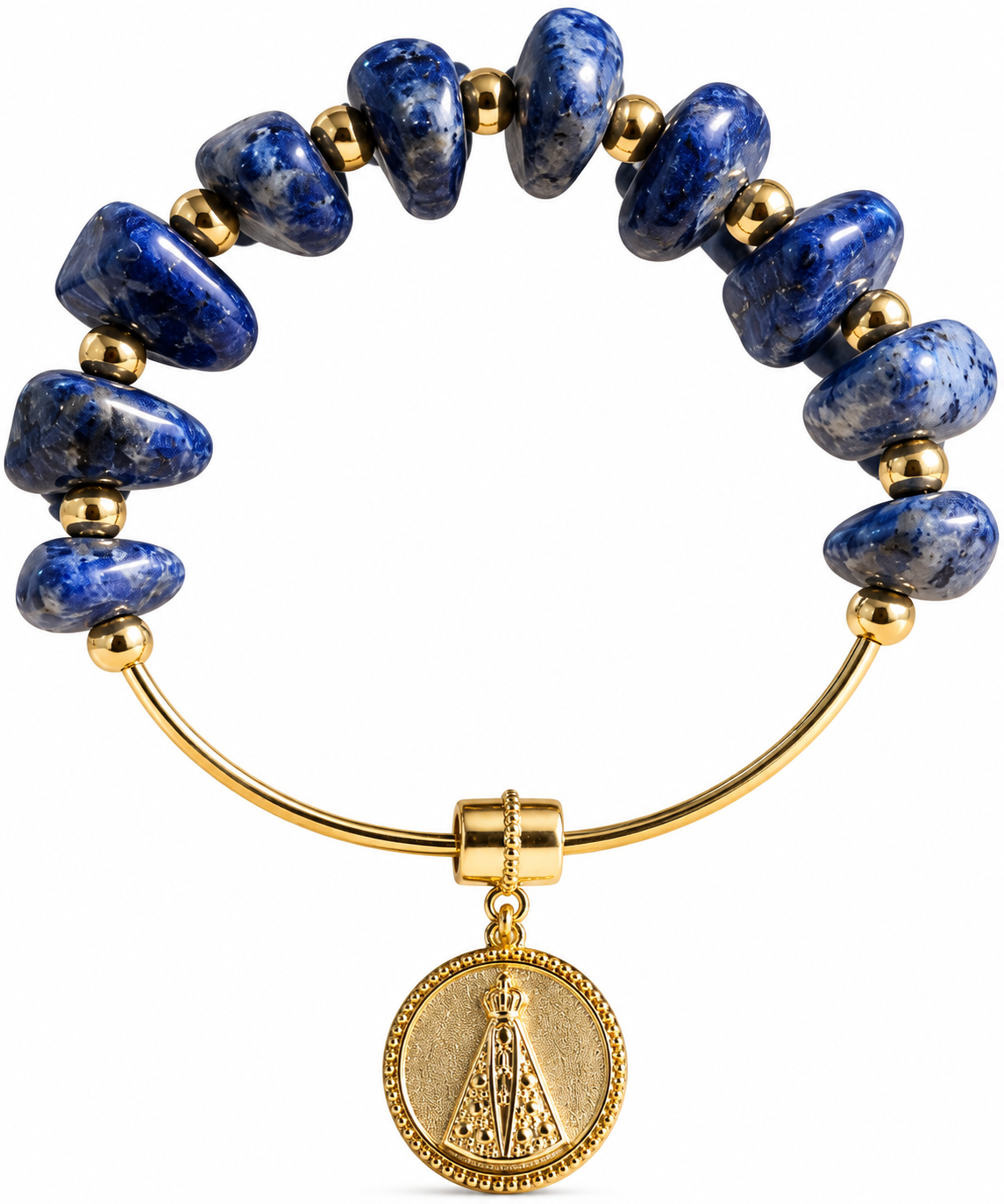Terço Adorno Decorativo em Quartzo Azul com Medalha de Nossa Senhora Aparecida