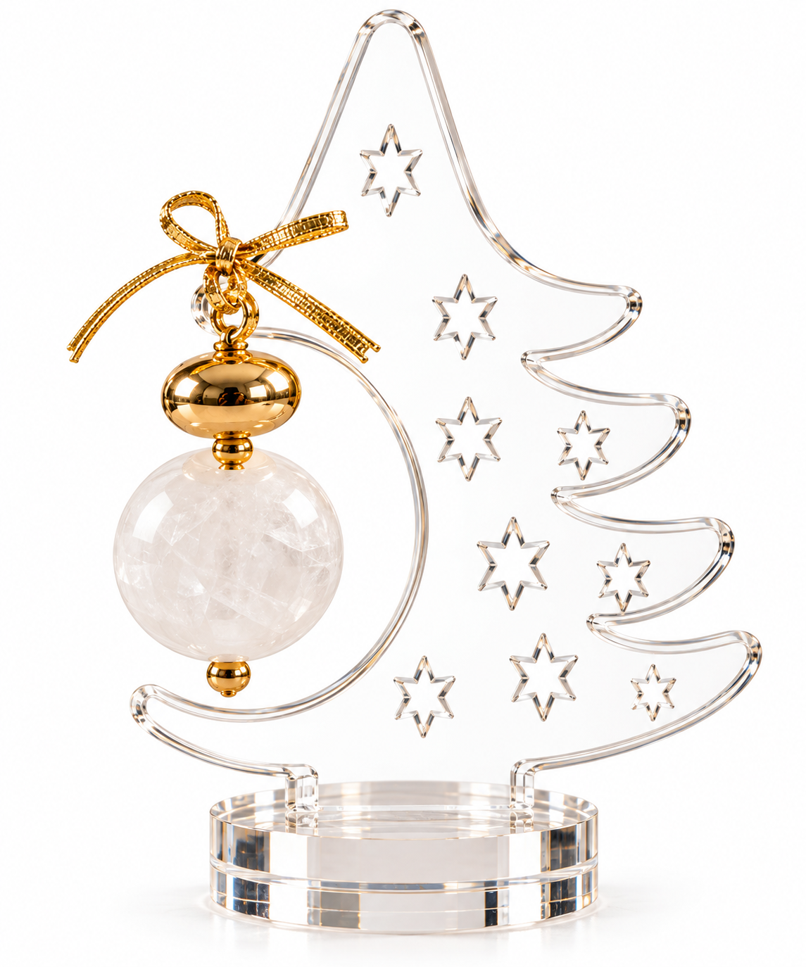 Árvore de Natal Decorativa em Acrílico com Esfera de Quartzo Branco Natural 14 cm