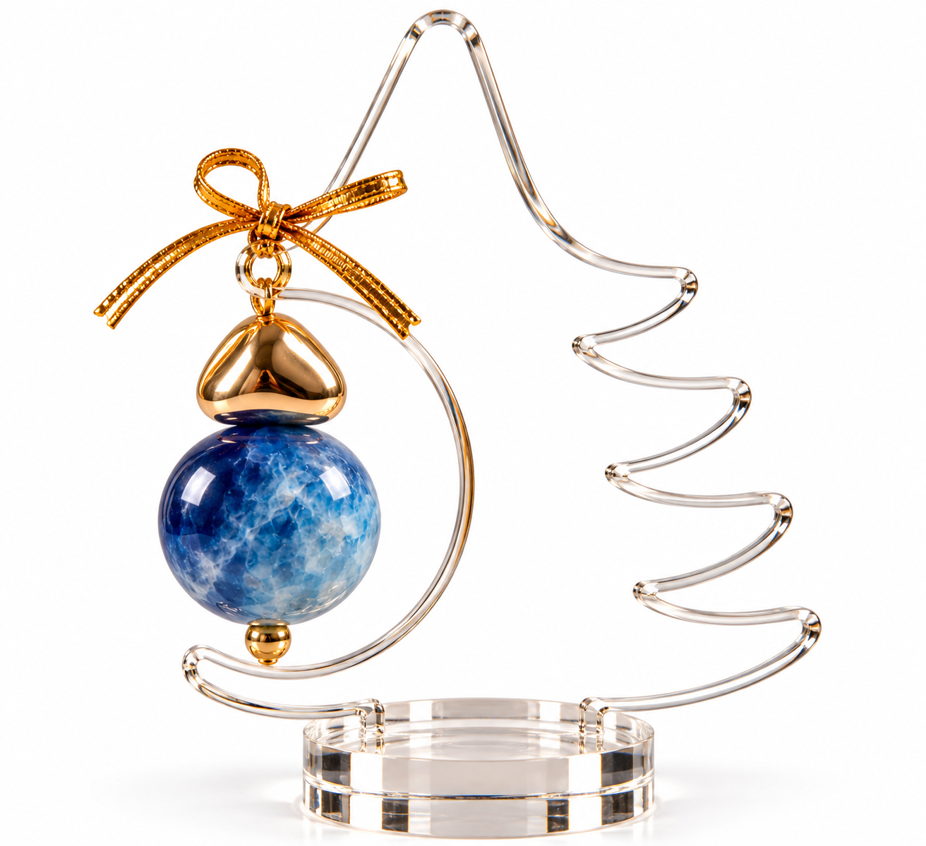 Árvore de Natal Decorativa em Acrílico com Esfera de Quartzo Azul – 14 cm